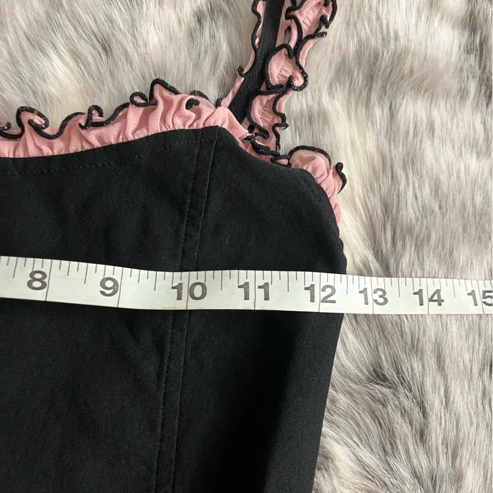 Motel rocks Idalia Corset Top Mesh Black with Pink Ruffles sz small S - Picture 7 of 8